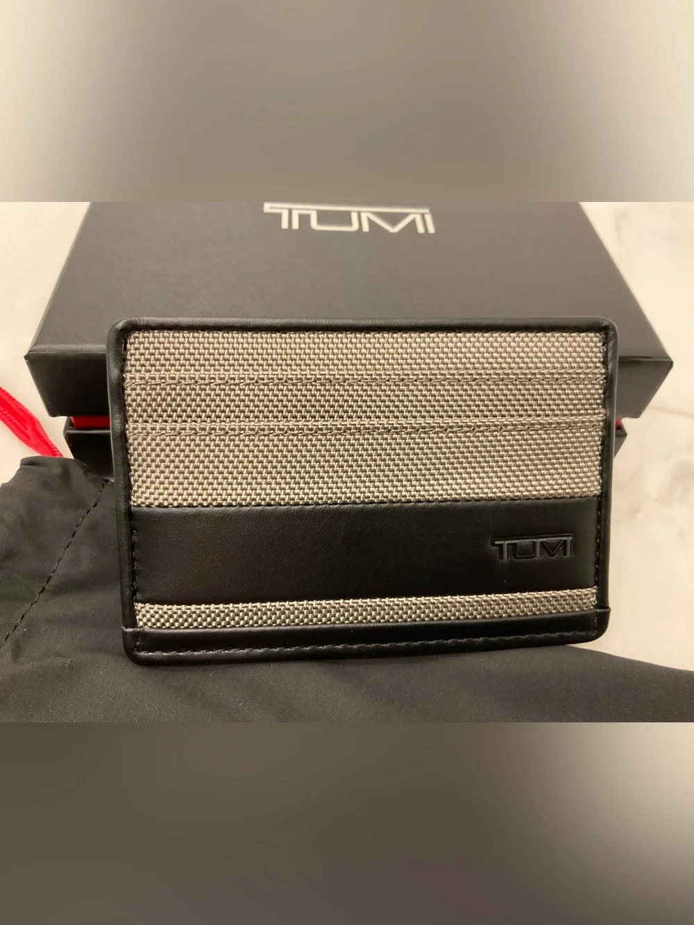 NEW Tumi ALPHA Ballistic Nylon & Leather Slim Card Case - GRAY ALLOY